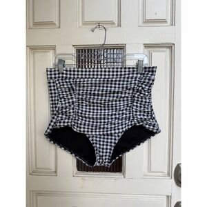 Unique Vintage Swim Black White Gingham High Waisted Ruched Bikini Bottoms Sz 1X